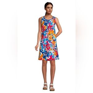 Lands End Sleeveless Tank Dress Deep Sea Navy Floral sz XS w/o Pockets NWOT